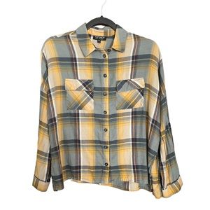 Topshop green yellow plaid button down shirt